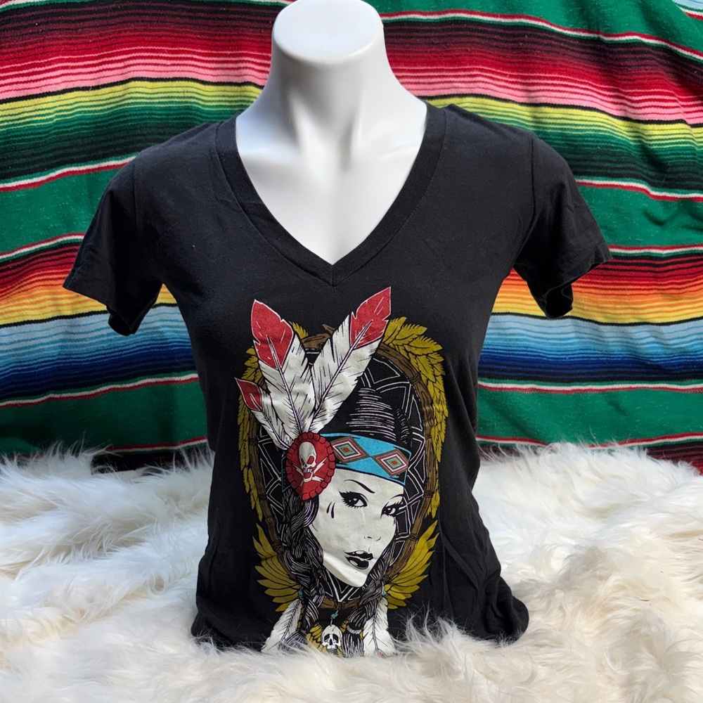 Fatal Black Native American Graphic V-Neck Women’s Top